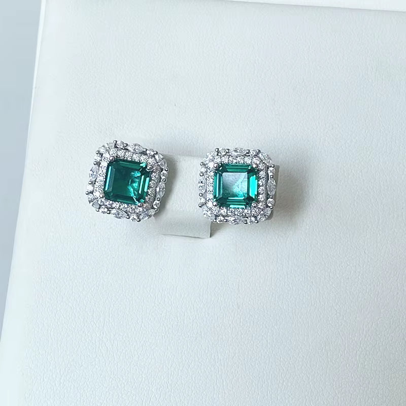Wholesale  Brand 100% 925 Sterling Silver Paraiba Tourmaline Gemstone Birthstone Ear Studs Earrings Ladies Fine Jewelry