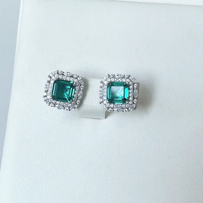 Wholesale  Brand 100% 925 Sterling Silver Paraiba Tourmaline Gemstone Birthstone Ear Studs Earrings Ladies Fine Jewelry