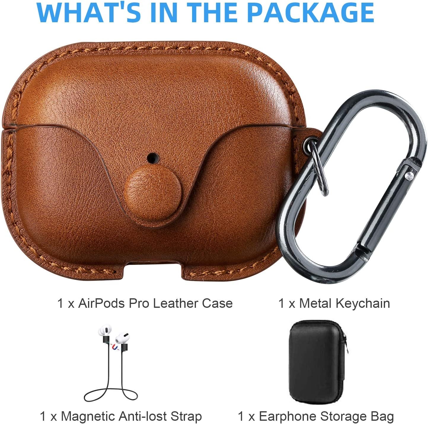 for Airpods Pro 2 Case Leather, Airpods Pro Leather Case Cover with Keychain Airpod Strap Compatible with Apple Airpod Pros 2Nd Generation 2023 2022/Airpods Pros 2019 (Front LED Visible), Brown
