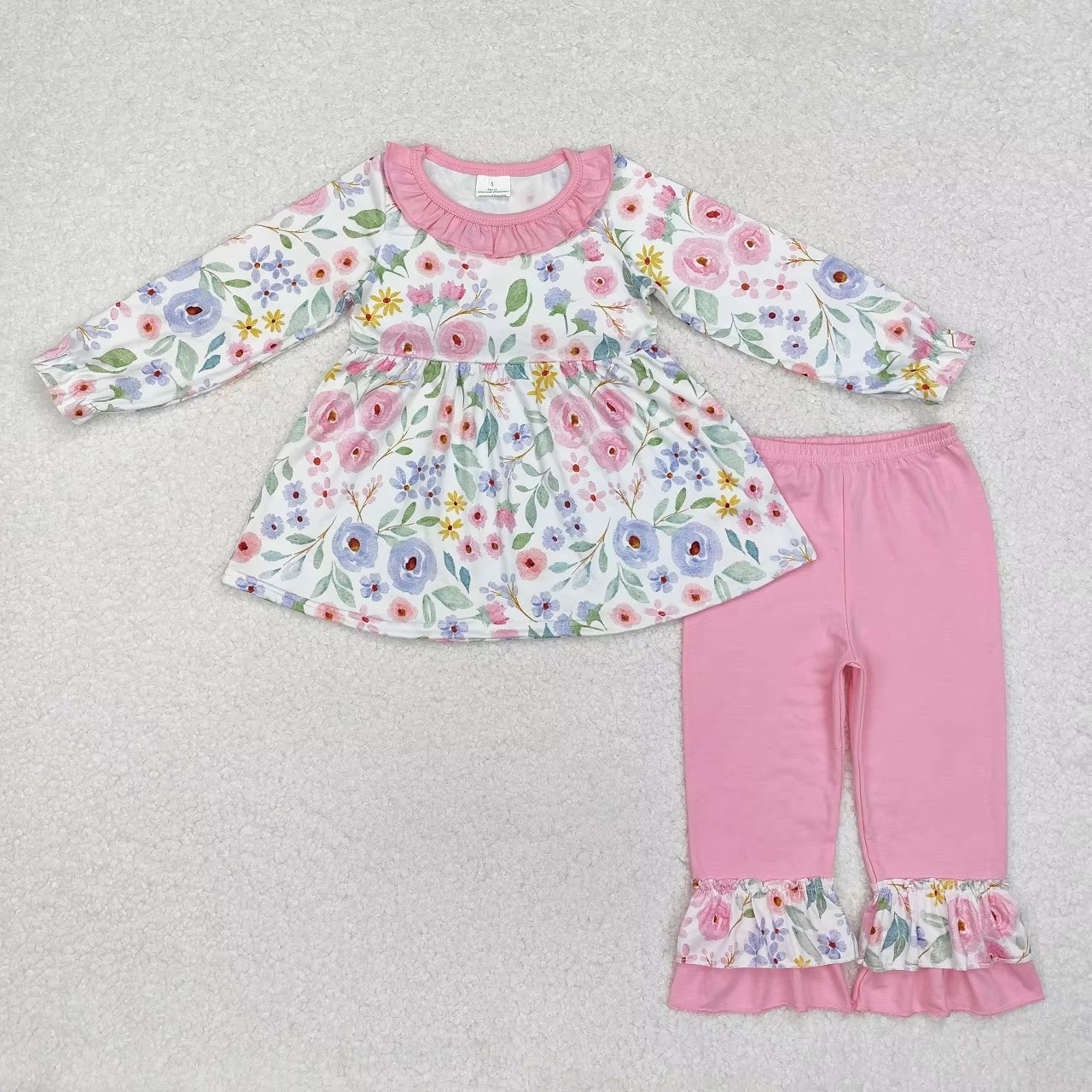 Wholesale Infant Long Sleeves Clothing Blue Flower Shirt Baby Girl Floral Outfit Toddler Skirt Skorts Shorts Children Kids Set