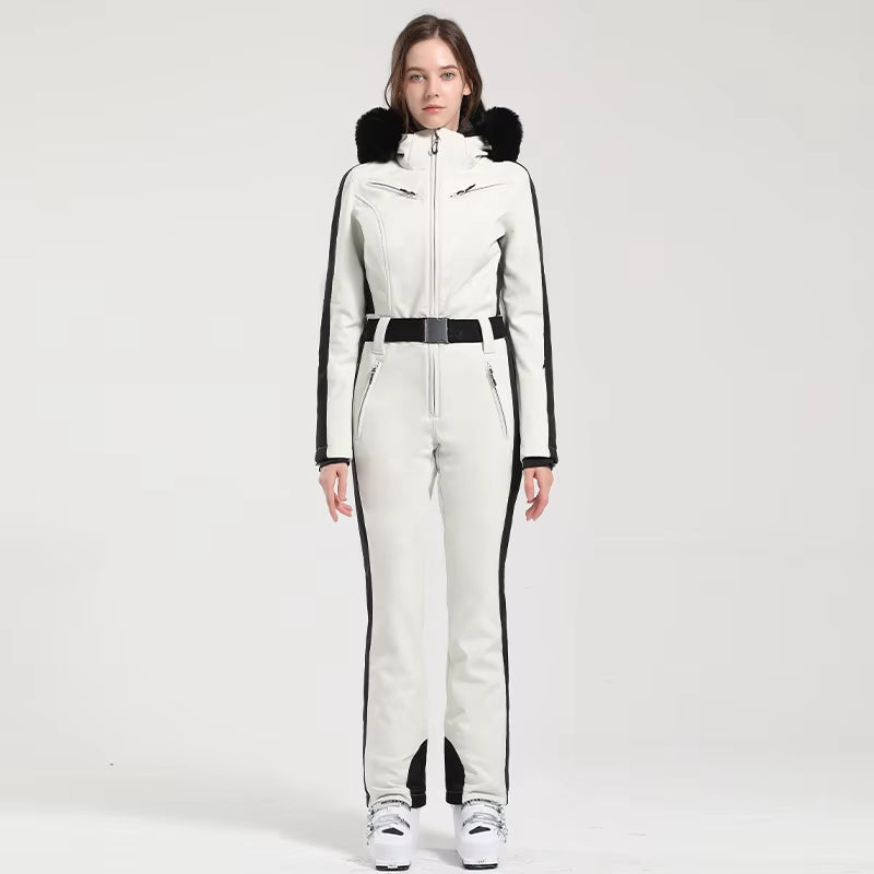 One-Piece Ski Suit Women Thickening Snowboard Female Overalls Winter Windproof Waterproof Breathable Clothing Skiing