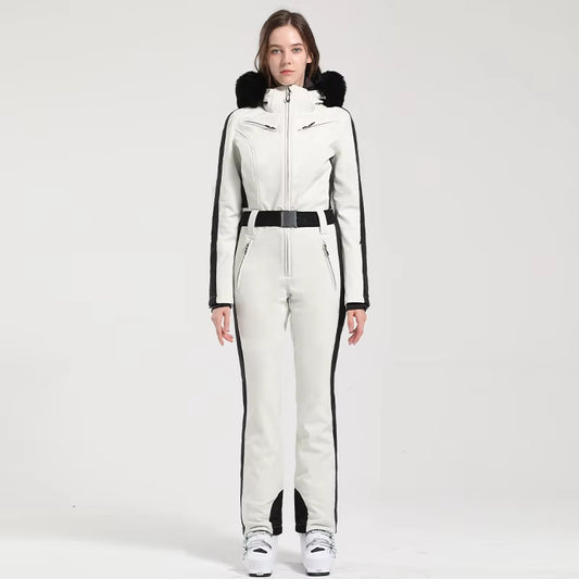 One-Piece Ski Suit Women Thickening Snowboard Female Overalls Winter Windproof Waterproof Breathable Clothing Skiing