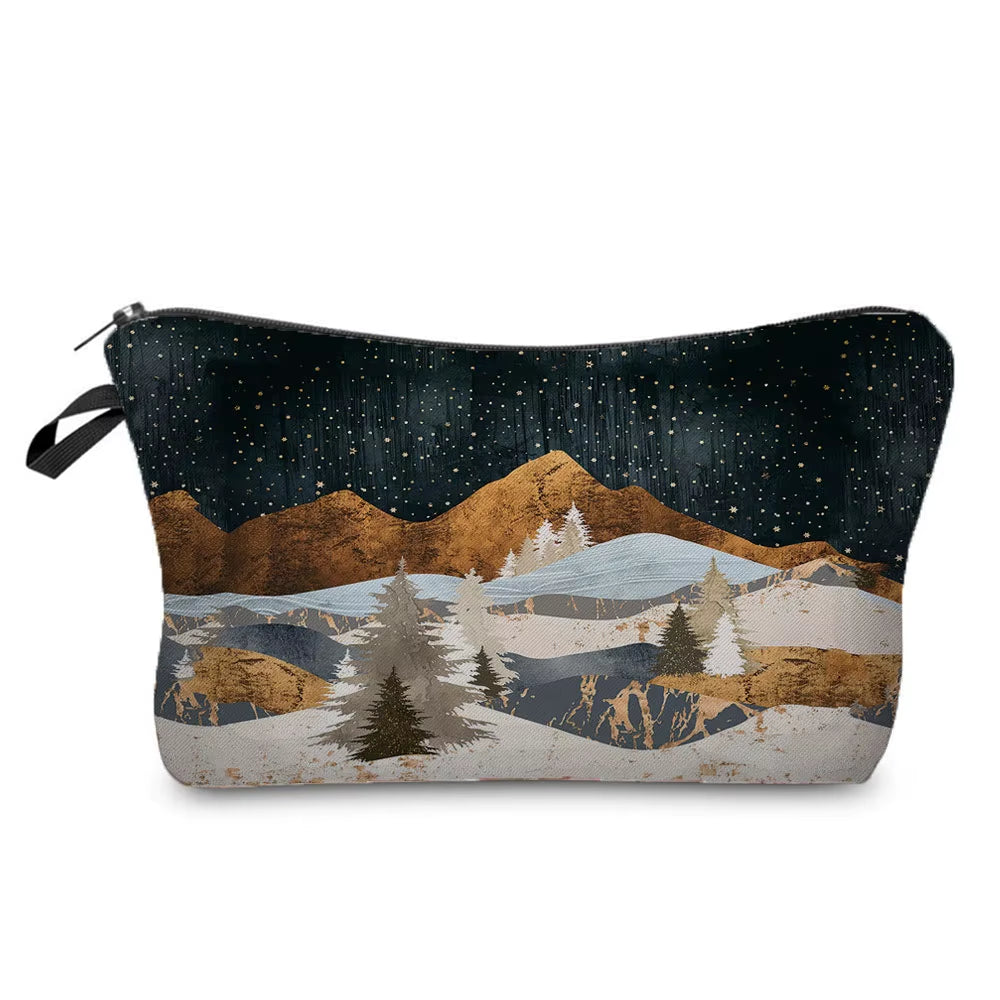 Landscape Painting Makeup Bag Polyester Cosmetic Bag Women'S Necessaire Pouch with Zipper Shaver Kit Bags Luxury Man Travel Bag