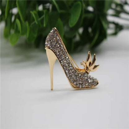 Charms High Heel Shoes Brooch Crystal Collar Pin Brooches for Women Elegant Geometric Shoes Brooches for Lady Femme Jewelry 2021