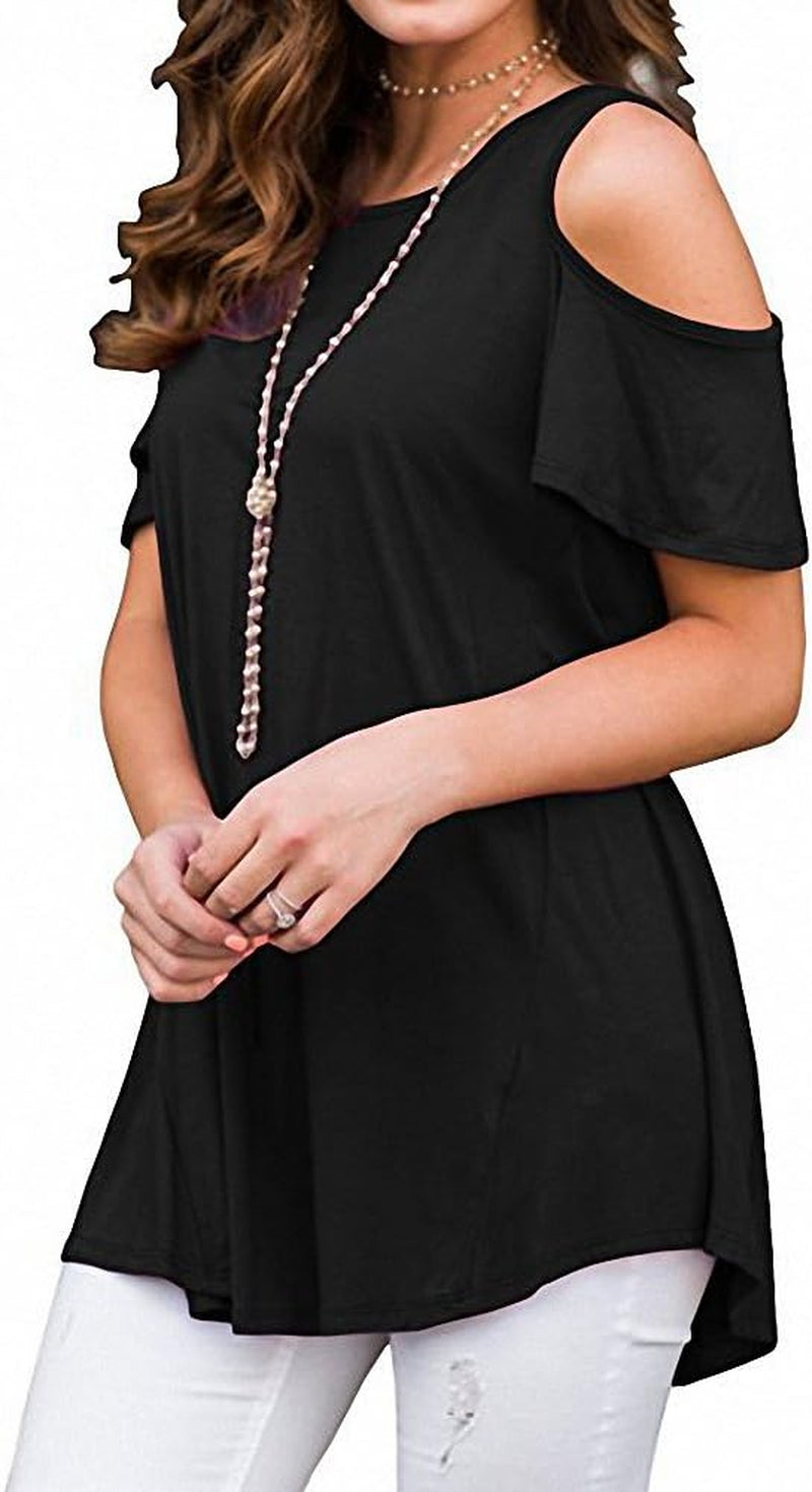 Women'S Cold Shoulder Tops Short Sleeve T-Shirt Swing Tunic Blouse