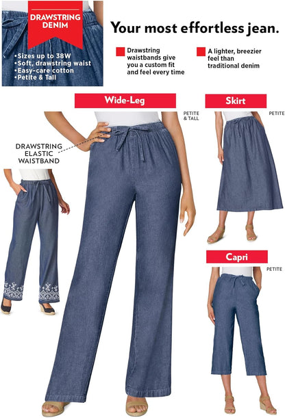 Women'S plus Size Drawstring Denim Wide-Leg Denim Pant