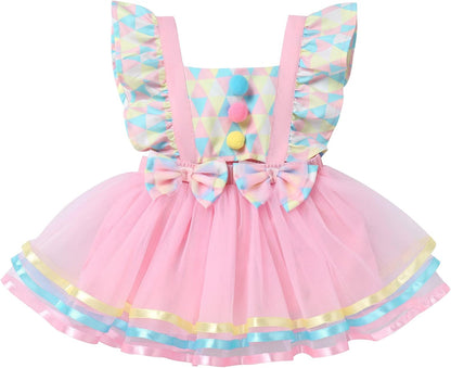 Baby Girl First Birthday Outfit Rainbow Tutu Princess Romper Dress Tiara Shoes 3Pcs Clothes Set for Cake Smash