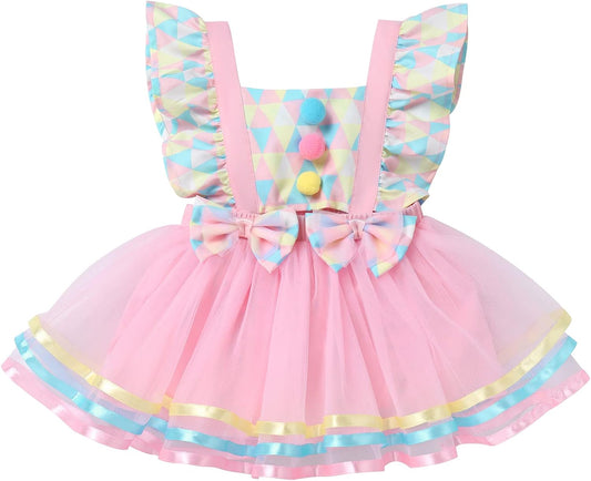 Baby Girl First Birthday Outfit Rainbow Tutu Princess Romper Dress Tiara Shoes 3Pcs Clothes Set for Cake Smash
