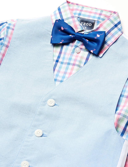 Boys' 4-Piece Set with Collared Dress Shirt, Tie, Vest, and Pants