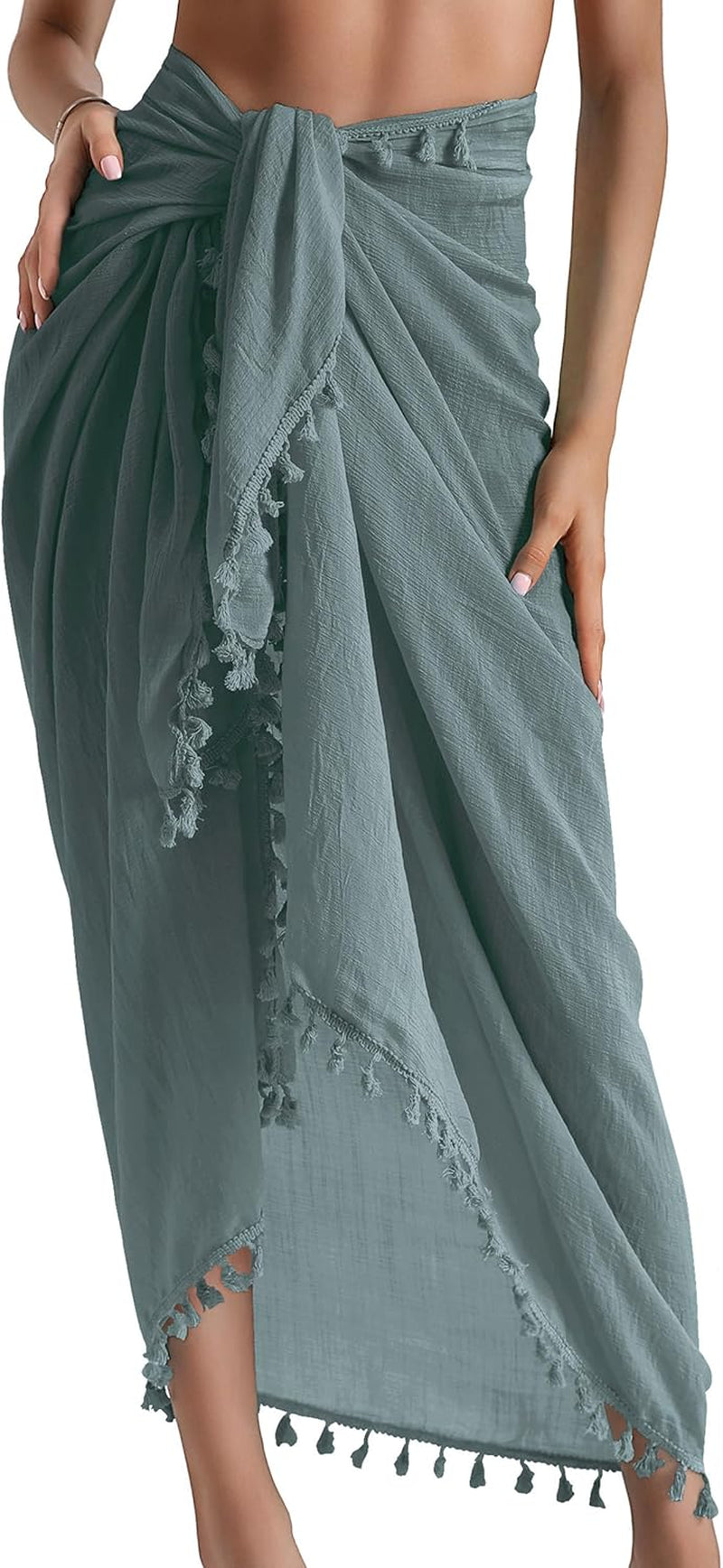 Beach Sarong Pareo Womens Semi-Sheer Swimwear Cover Ups Short Skirt with Tassels