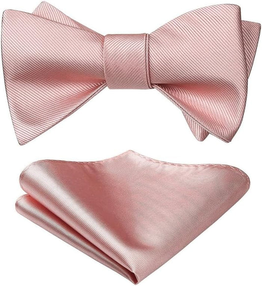 Bow Ties for Men Solid Color Self Tie Bow Tie Pocket Square Set Classic Formal Satin Bowties for Tuxedo Wedding Party