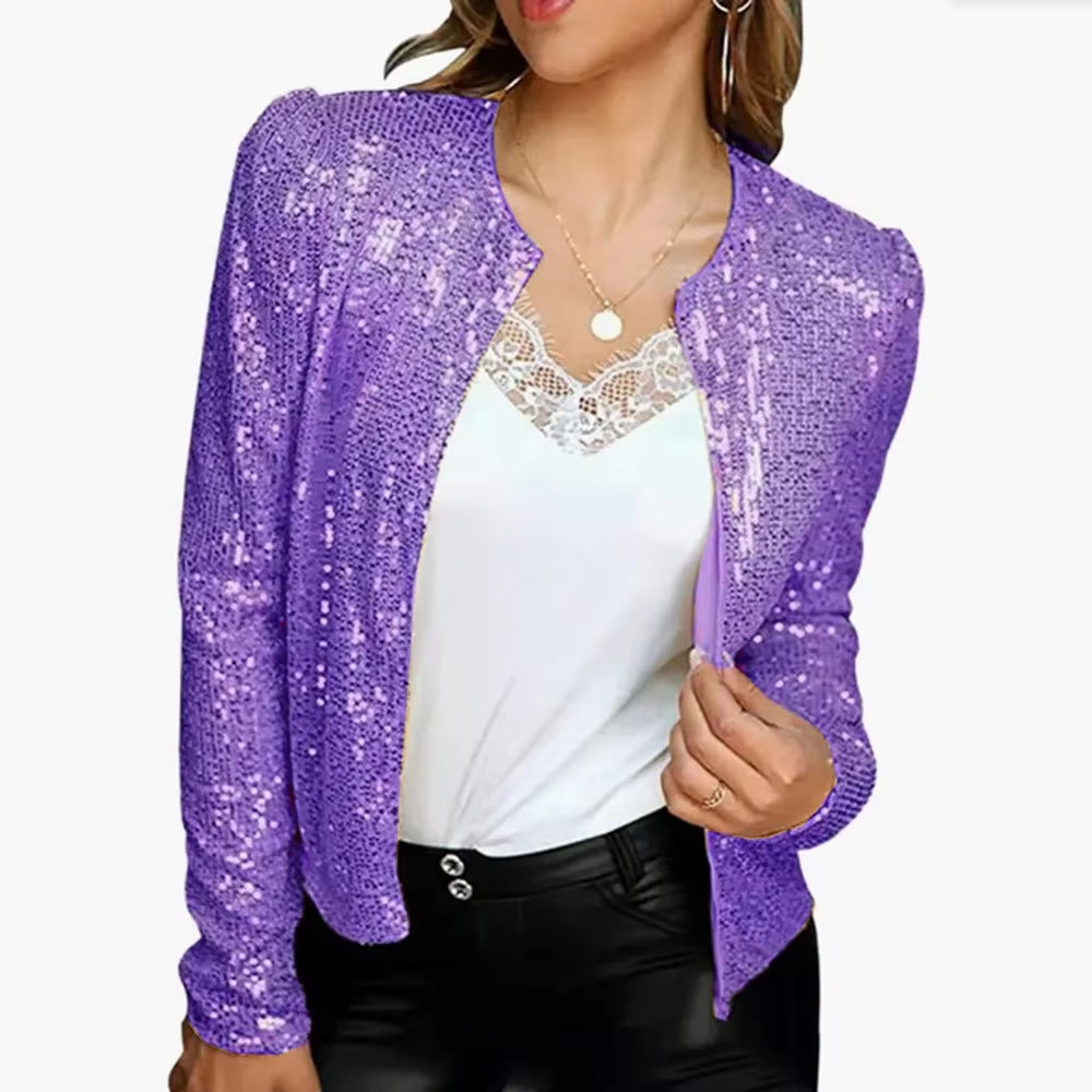Women Sequin Jackets Glitter Long Sleeve Short Coats Streetwear Elegant Solid Female Tops Female Ladies Office Wear Streetwear