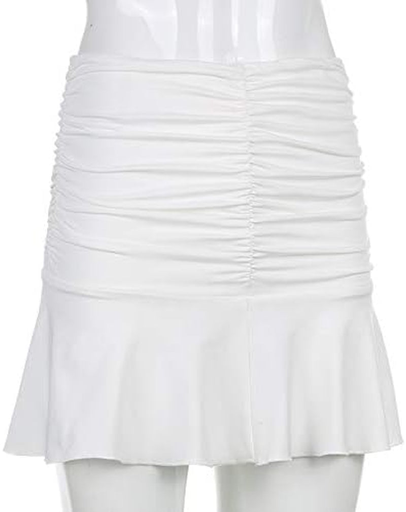 Women Ruched Ruffle Skirt Solid Stretch Pleated Sexy Mini Skirt Tennis Skirt for Girls