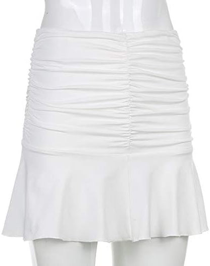 Women Ruched Ruffle Skirt Solid Stretch Pleated Sexy Mini Skirt Tennis Skirt for Girls