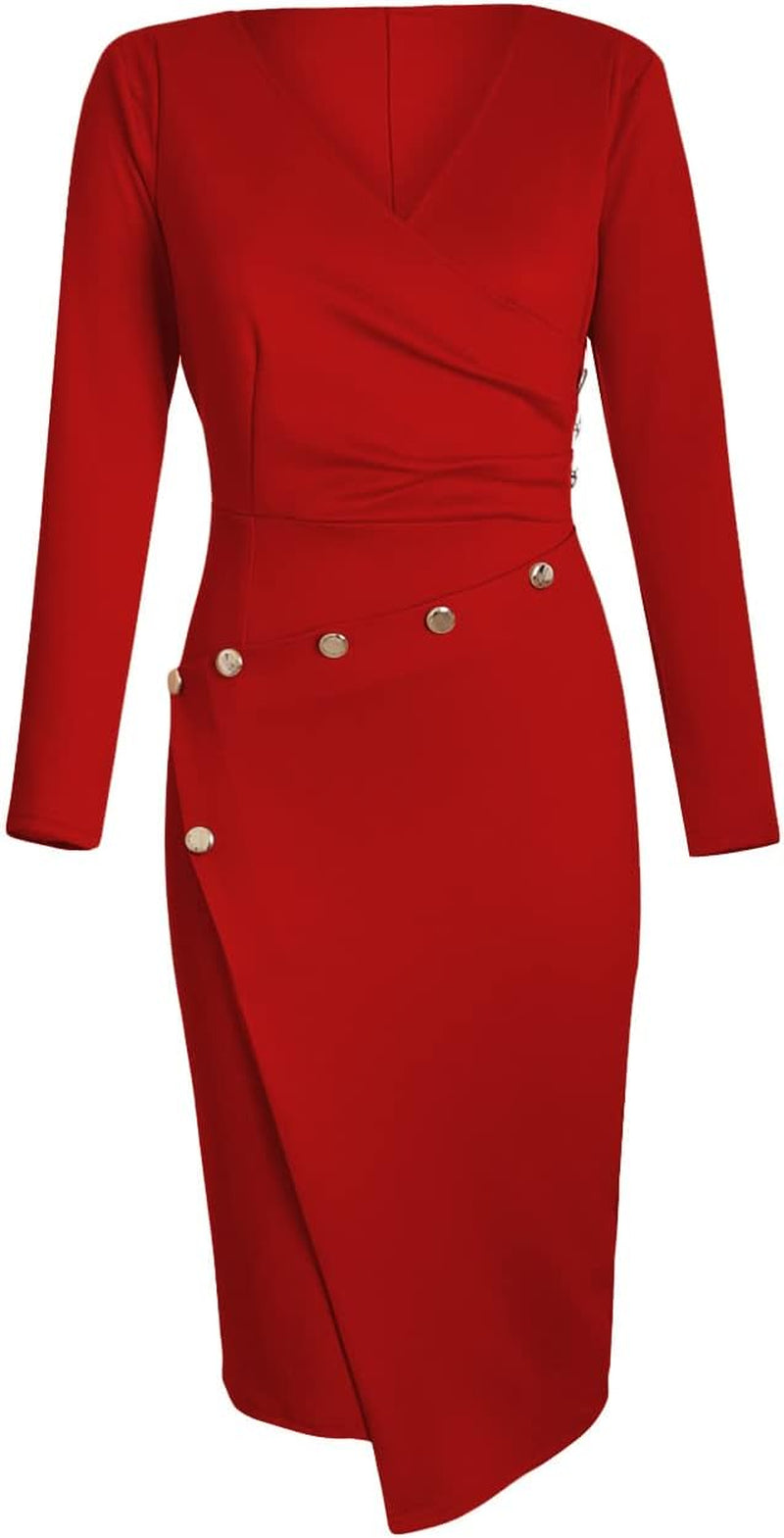 Women'S Deep V Neck Casual Work Bodycon Cocktail Party Pencil Midi Dress