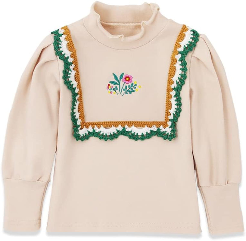 Toddler Girls Long Sleeve Turtle Neck Top Embroidery High Neck Blouse Casual Pullovers Infant Tee Underwear Shirt