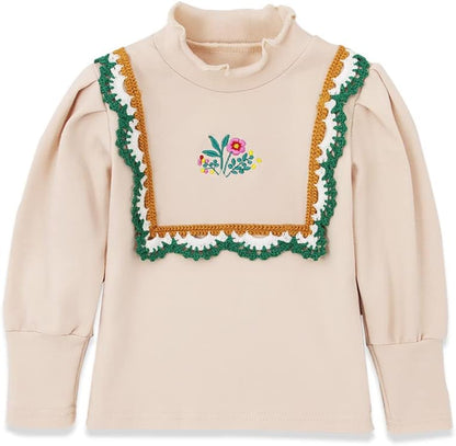 Toddler Girls Long Sleeve Turtle Neck Top Embroidery High Neck Blouse Casual Pullovers Infant Tee Underwear Shirt