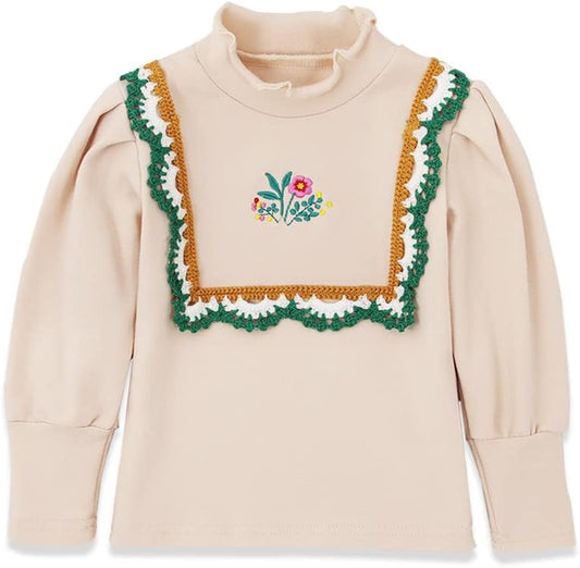 Toddler Girls Long Sleeve Turtle Neck Top Embroidery High Neck Blouse Casual Pullovers Infant Tee Underwear Shirt