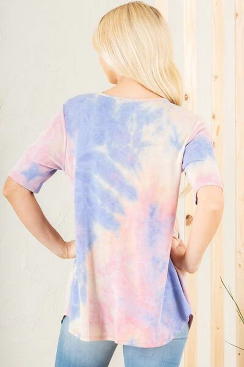 Heimish Full Size Crisscross Tie Dye Babydoll Top plus Size