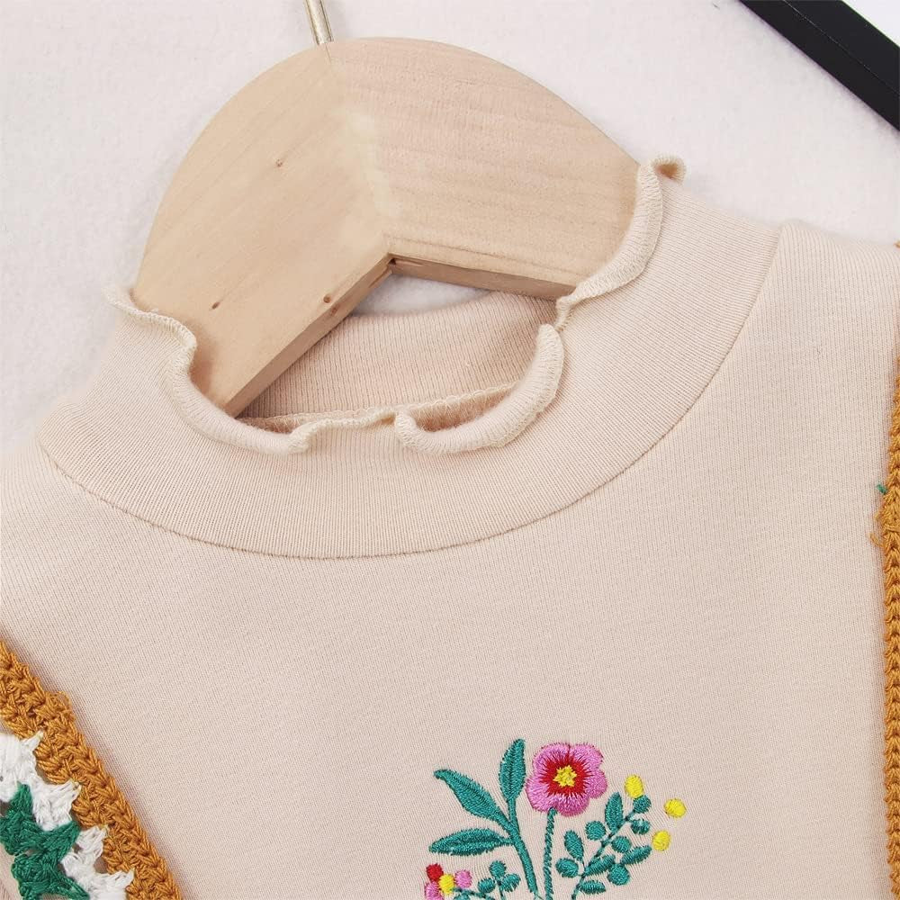 Toddler Girls Long Sleeve Turtle Neck Top Embroidery High Neck Blouse Casual Pullovers Infant Tee Underwear Shirt