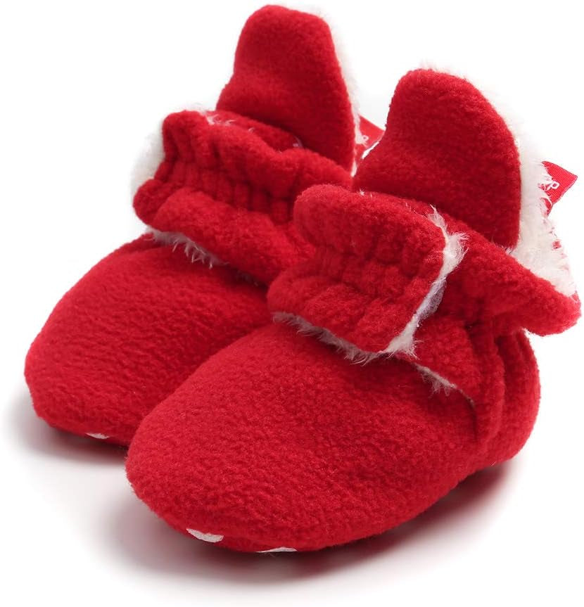 Baby Boy Girl Fleece Booties Newborn Cozy Winter Warm Socks Toddler Non-Slip Soft Sole Crib Shoes…