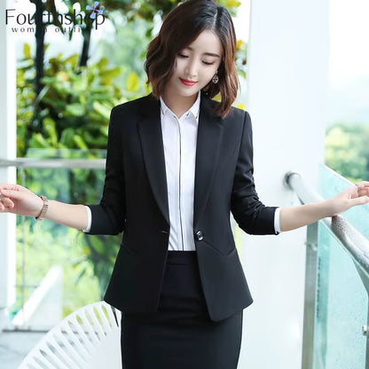 Two Piece Set Women Business Suits Black and Grey Elegant Office Lady Work Formal Pants Suits Female Autumn Winter Clothes 2023