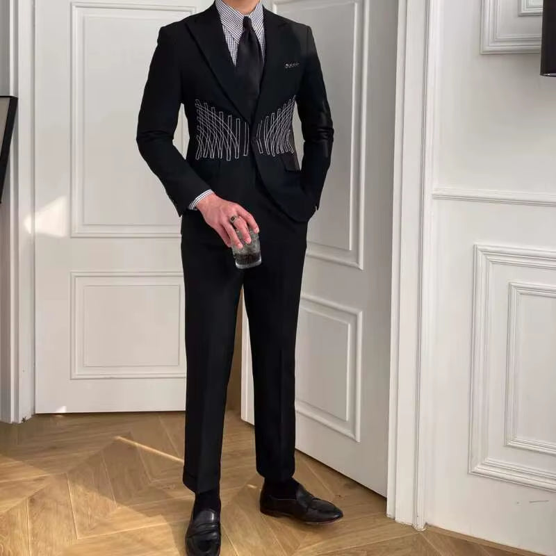 2023 High Quality Embroidery Patterns Suit Two Piece Wedding Party Suit Groom Banquet Suit Slim Costume Homme Mariage