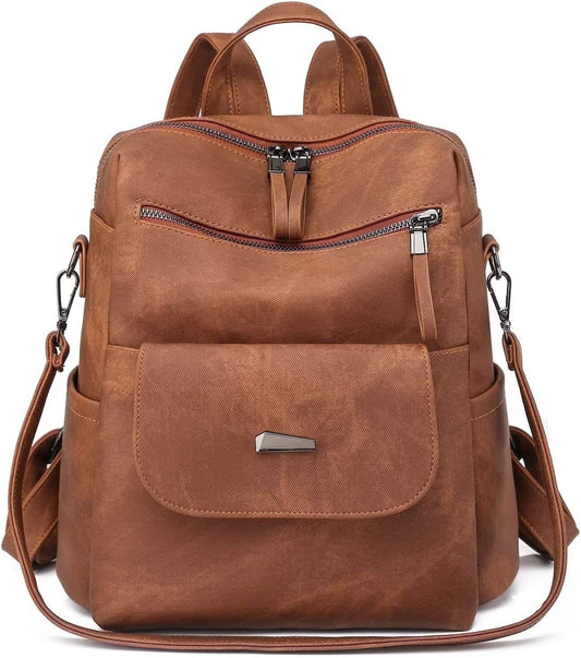 Backpack Purse for Womens, Waterproof PU Leather Backpacks Handbags, Ladies Casual Shoulder Bags Brown