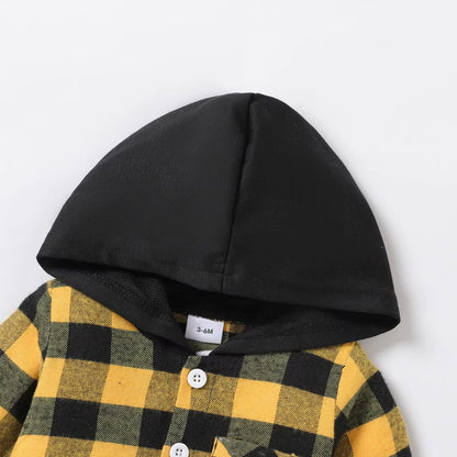 Baby Boy Classic Grid Hooded Top Grid/Houndstooth Classic Suitable for Autumn Season Soft and Comfortable
