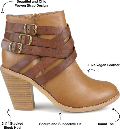 Journee Womens Strap Wide Width inside Zip Stacked Heel Booties