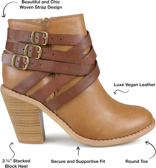 Journee Womens Strap Wide Width inside Zip Stacked Heel Booties