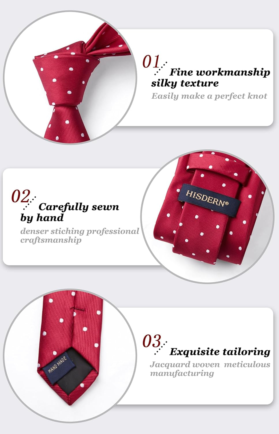 Polka Dot Ties for Men Classic Silk Ties and Pocket Square Formal Business Necktie Handkerchief Wedding Party
