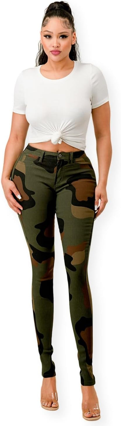 High Waisted-Rise Colored Stretch Skinny Destroyed Ripped Distressed Jeans for Women Olive Mustard RED