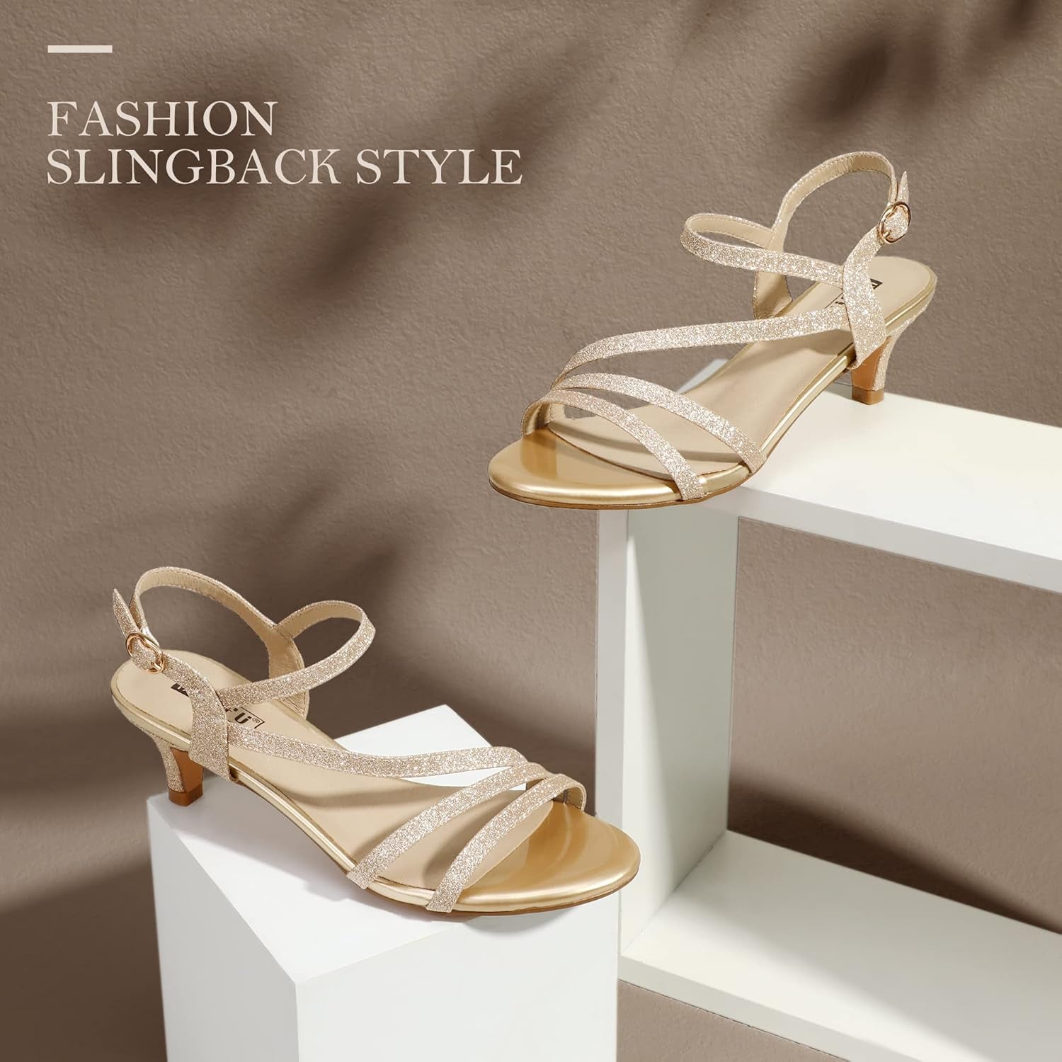 Women'S Dressy Strappy 2 Inch Low Kitten Heel Open Toe Sandals Dress Shoes for Woman Lady in Bridal Dance Evening
