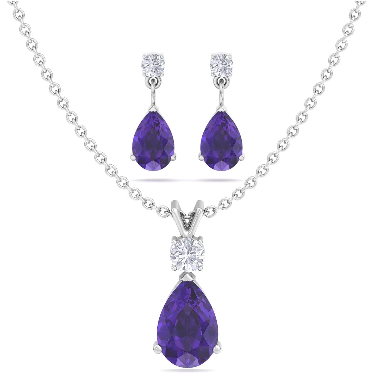 Jewelry Set for Women, Natural Pear Shaped 7X5Mm Opal and 3Mm Created Emerald Pendant Necklace and Matching Pear Shaped Opal and Emerald Stud Earrings