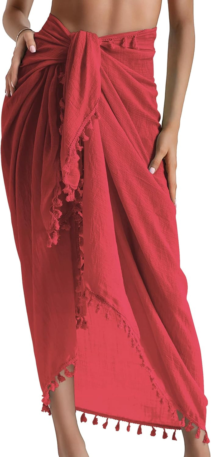 Beach Sarong Pareo Womens Semi-Sheer Swimwear Cover Ups Short Skirt with Tassels