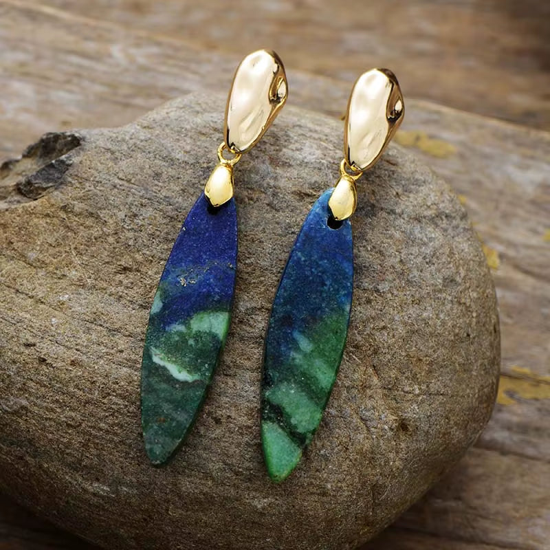 Trending Gold Plated Long Natural Stones Statement Stud Earrings Designer Femme Jewelry Bijoux Wholesale Dropshipping