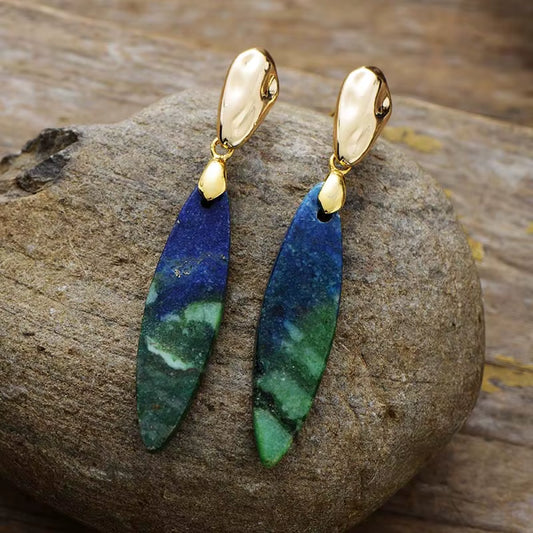 Trending Gold Plated Long Natural Stones Statement Stud Earrings Designer Femme Jewelry Bijoux Wholesale Dropshipping