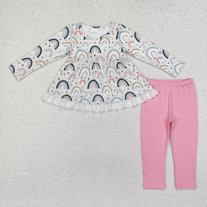 Wholesale Infant Long Sleeves Clothing Blue Flower Shirt Baby Girl Floral Outfit Toddler Skirt Skorts Shorts Children Kids Set