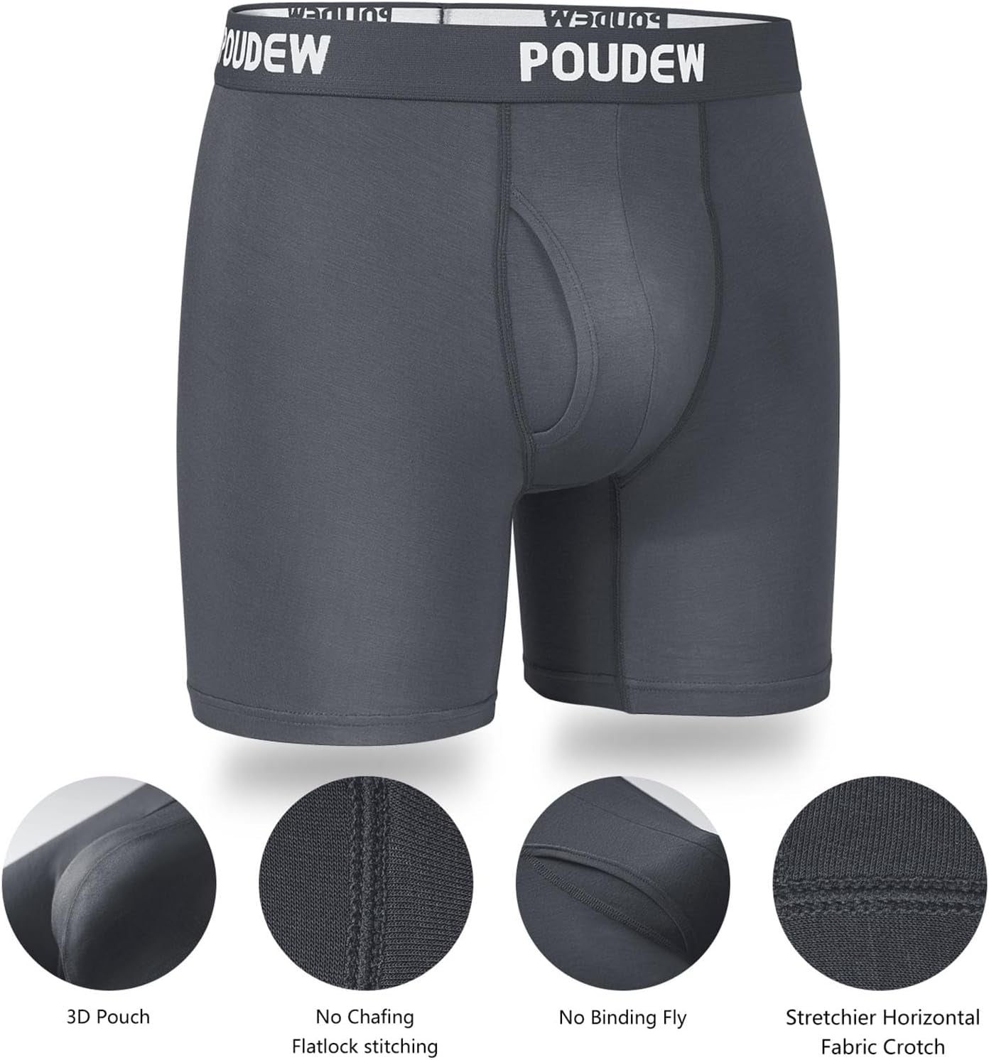 Men'S Breathable Viscose Moisture Wicking No Roll Waistband Tagless Underwear Boxer Briefs, Pack of 5