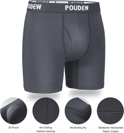 Men'S Breathable Viscose Moisture Wicking No Roll Waistband Tagless Underwear Boxer Briefs, Pack of 5