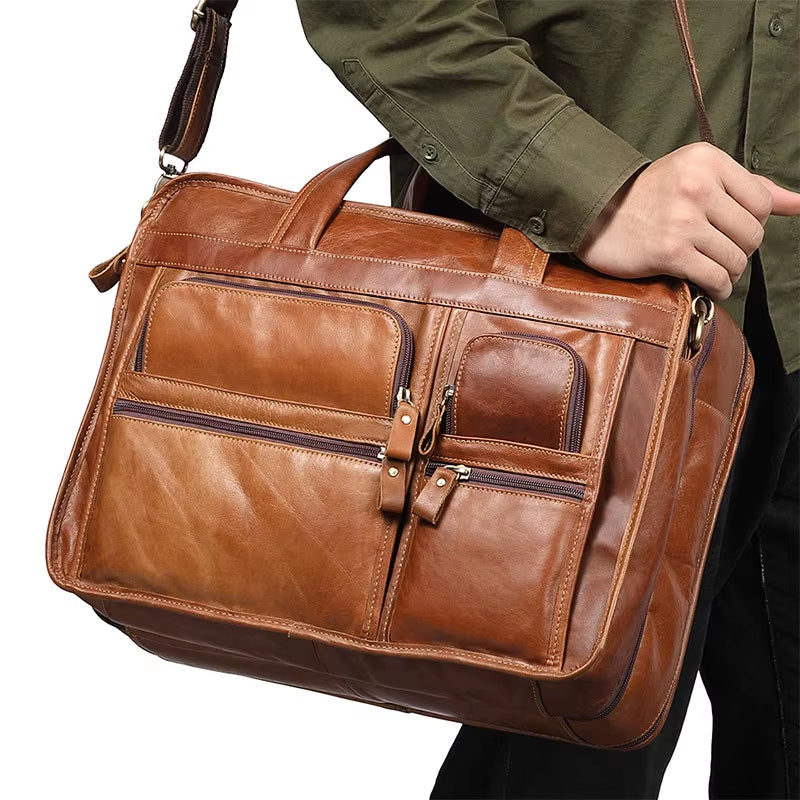 Men Business Travel Men Messenger Bags Genuine Leather Men'S Handbags Male Large A4 Office Leather Shoulder Bag Laptop Bags