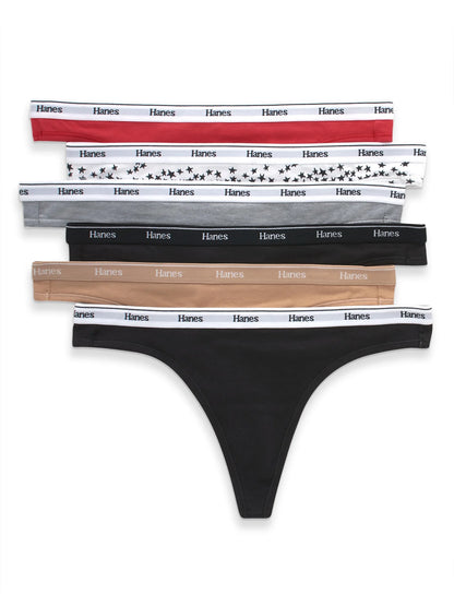 Originals Women'S Thong Underwear, Breathable Cotton Stretch, 6-Pack
