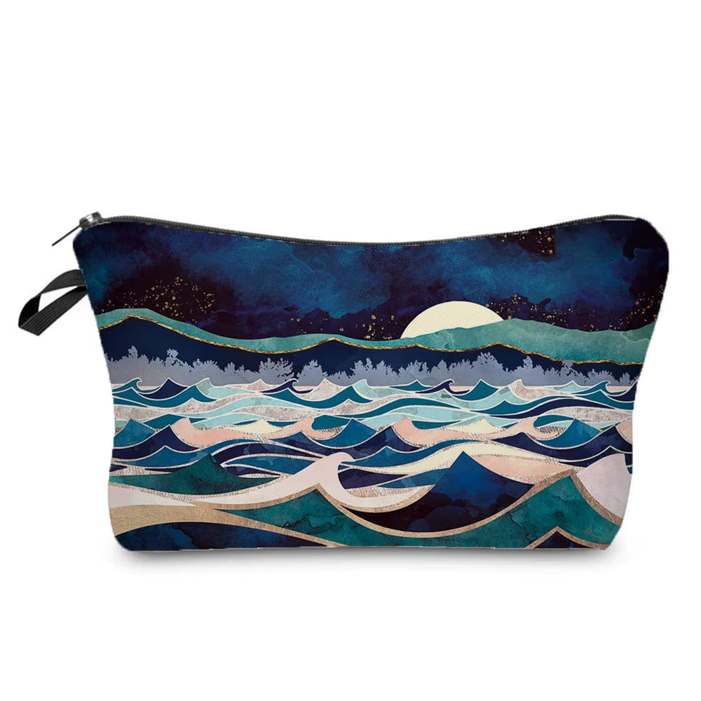 Landscape Painting Makeup Bag Polyester Cosmetic Bag Women'S Necessaire Pouch with Zipper Shaver Kit Bags Luxury Man Travel Bag