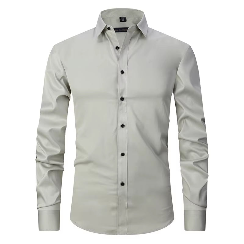 Men'S Purple Bamboo Fiber Dress Shirts Brand Long Sleeve Shirt Solid Slim Fit Casual Formal Non Iron Work Shirt Camisa Masculina