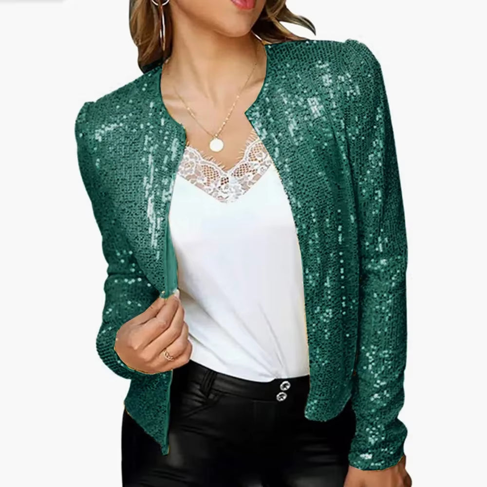 Women Sequin Jackets Glitter Long Sleeve Short Coats Streetwear Elegant Solid Female Tops Female Ladies Office Wear Streetwear