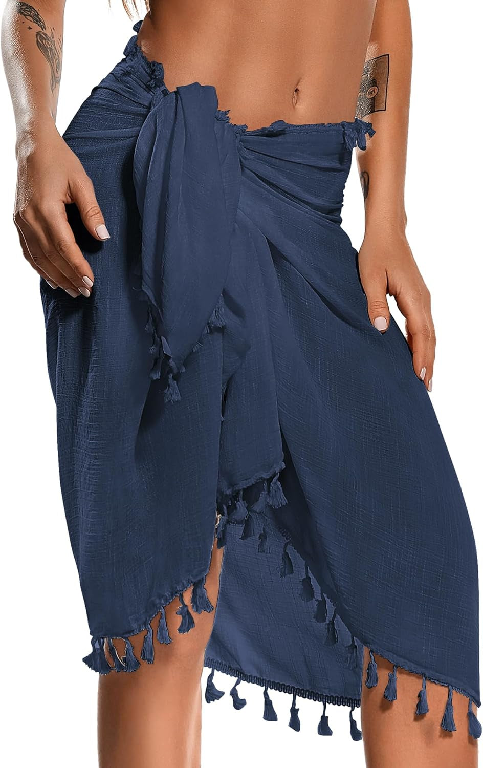 Beach Sarong Pareo Womens Semi-Sheer Swimwear Cover Ups Short Skirt with Tassels