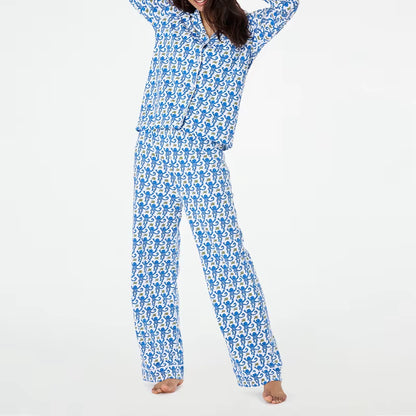 Cartoon Monkey Long Sleeves Blouse Shirt + Elastic Pants Women 2 Piece Pajama Set for Loungewear Comfy Sleepwear Vintage Outfits