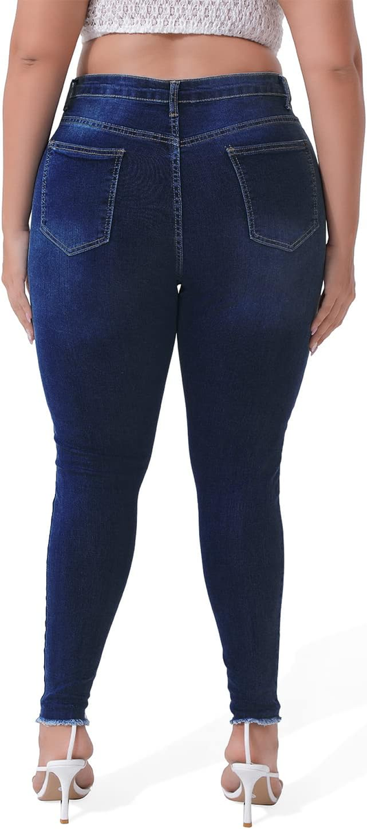 plus Jeans for Women Stretch plus Jeans Distressed Ripped Skinny Denim Stretch Slim Length Jeans Pants