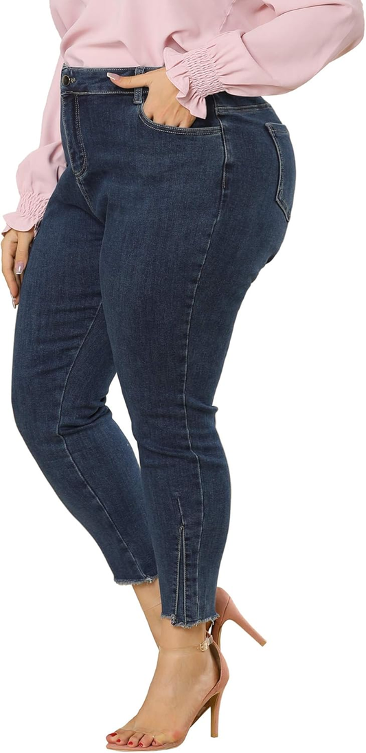 plus Size Jeans for Women Frayed Hem Stretchy Mid-Rise Skinny Ankle Jean 4X Blue